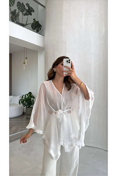 MODA S&S BZLİNE Püsküllü Vual pamuklu kimono