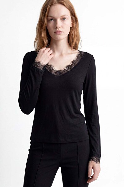 HAKKE Lace Detailed Transparent Bluz