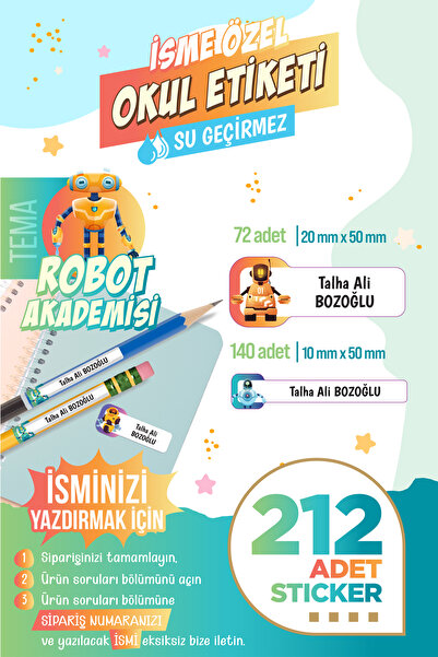 colortouch 212 ADET Robot Akademisi Temalı Okul Etiketi Sticker Kalem Etiket ...