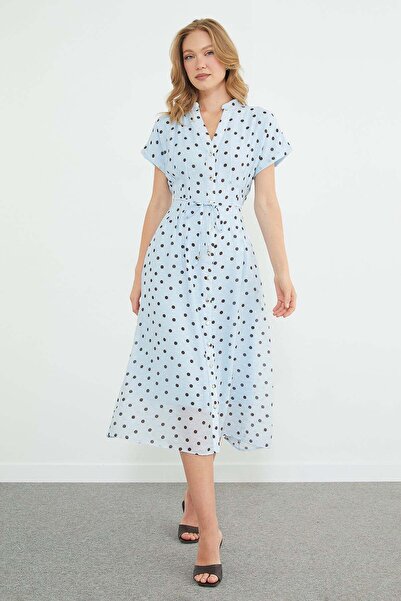 Fulla Moda Polka Dot Tie-Waist Buttoned Dress