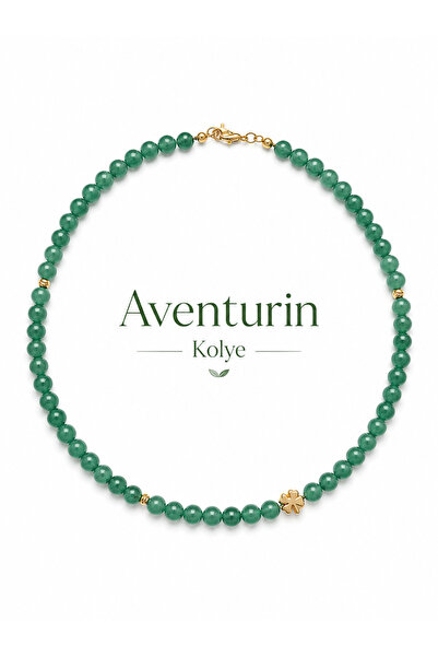Cunda Doğal Taş Design Aventurin Taşı Kolye ( Şans Taşı ) Yonca Detaylı