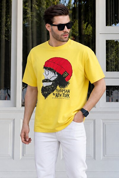 Madmext Men's Patterned Yellow T-Shirt 5361