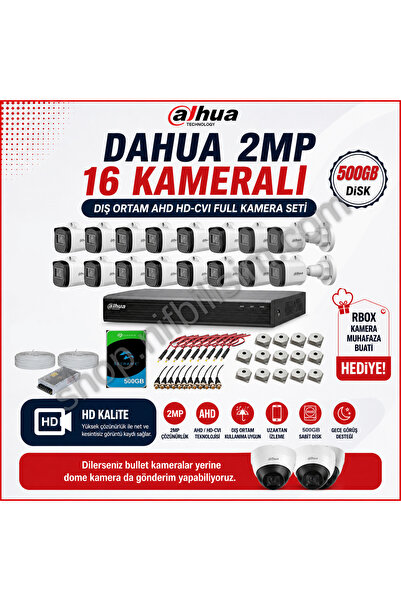 DAHUA 2mp 16 Kameralı Dış Ortam Ahd Hd-cvi Full Kamera Seti 500gb Disk