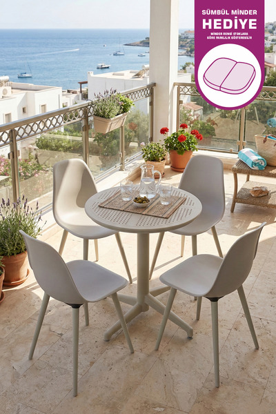 VİLİNZE Tilia Plastik Bahçe Balkon Bistro Seti Katlanır Masa 60*60 cm (1+4 Set)