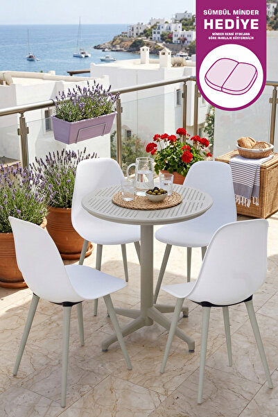 VİLİNZE Tilia Plastik Bahçe Balkon Bistro Seti Katlanır Masa 60*60 cm (1+4 Set)