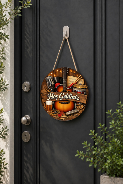 Lucena Guitar Concept Welcome Door Ornament Round Wooden Decor