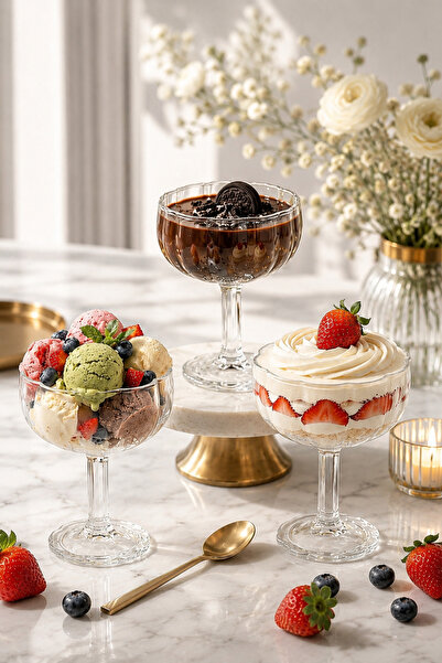YzHome 3-Piece Glass Footed Magnolia Bowl, Dessert Serving Bowl, Ice Cream Bo...