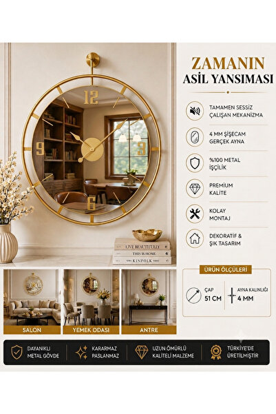 Mgs DUVAR SAATİ GLOW GOLD BRONZ AYNALI DUVAR SAATİ