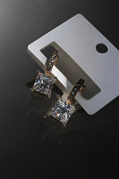 ByMerve Bym164 Crystal Square Stone Gold Hoop Women's Steel Earrings Stylish ...