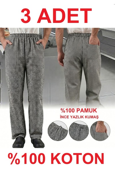 MARTEN 3 ADET AŞÇI PANTOLONU KARELİ PİYADE PUL KAZAYAĞI PAMUKLU GABARDİN KUMA...