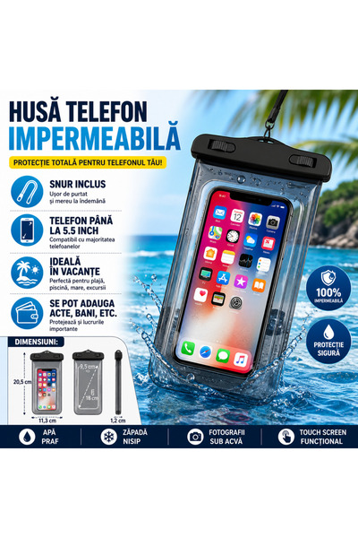 SMARTECH Husă de telefon impermeabilă pentru piscină, înot, plajă, până la 5,...