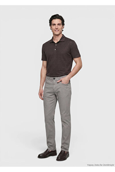Ramsey Gri Düz Dokuma Slim Fit Casual Pamuk Karışımlı Pantolon