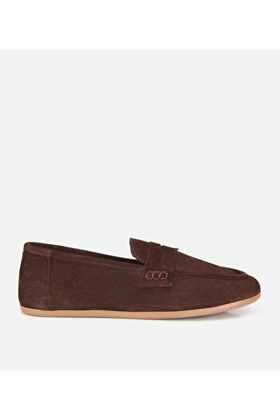 Hotiç Kadın Süet Deri Kahverengi Yumuşak Dokulu Klasik Loafer