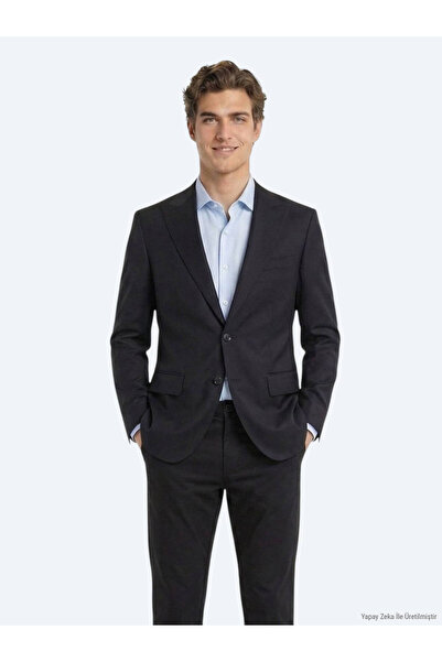Kip Navy Blue Straight Modern Fit Wool Blended Suit