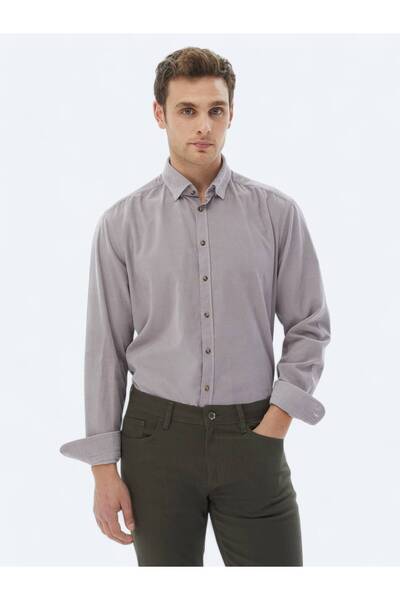 Kip Lilac Corduroy Regular Fit Long Woven Velvet Casual 100% Cotton Shirt