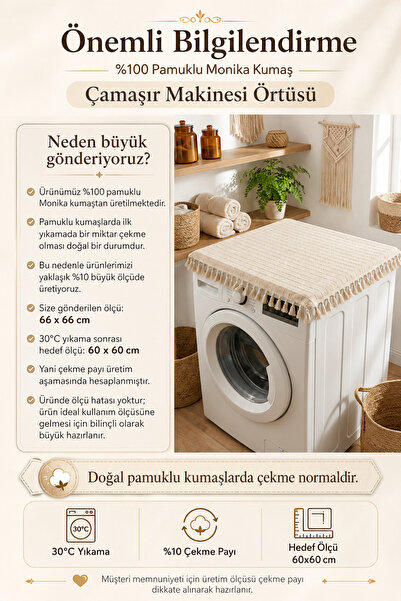 Morlay Vintage Püsküllü Çamaşır Makinesi Örtüsü - Çeyizlik Buldan Bezi Dekoratif Banyo Makine Kılıfı