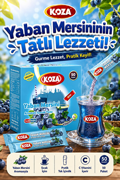 Koza Gurmelerin Seçimi Pratik Lezzet Yaban Mersini Aromalı Blueberry Çayı Premium İçecek Tozu 50 Stick