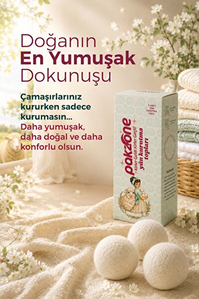 Pakzone %100 Saf Yün Çamaşır Kurutma Topları Doğal Yumuşatıcı Kurutma Makinesi İçin 3 Adet