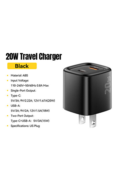 essager US Black 20W USB C Charger Portable Type C Charger Support PD Fast Ch...