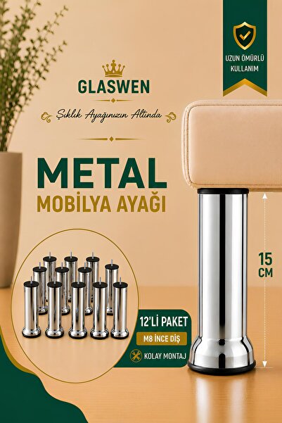 GLASWEN 12 Pcs Metal Support Leg 15 cm Chrome Furniture Sofa Plinth Armchair ...