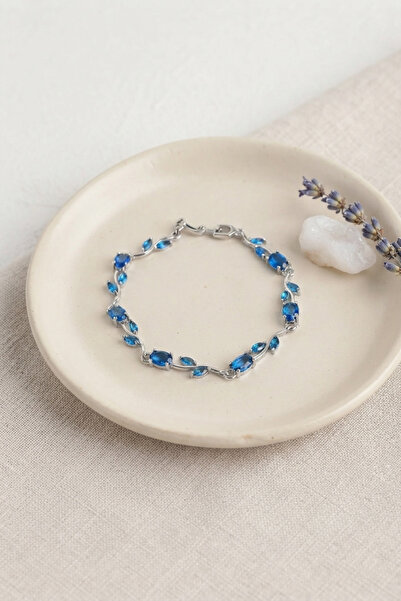 Lisinya Brass Silver Color Blue Zircon Stone Flower Model Women's Bracelet -