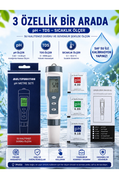 Hubstein Tds 3 In 1 Ph Tds Sıcaklık Ölçer Led’li Sıcaklık Göstergeli Su Test ...