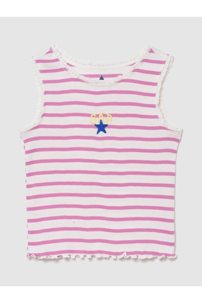 GAP Kız Bebek Pembe Mix & Match Grafik Logo Fitilli Kolsuz T-Shirt