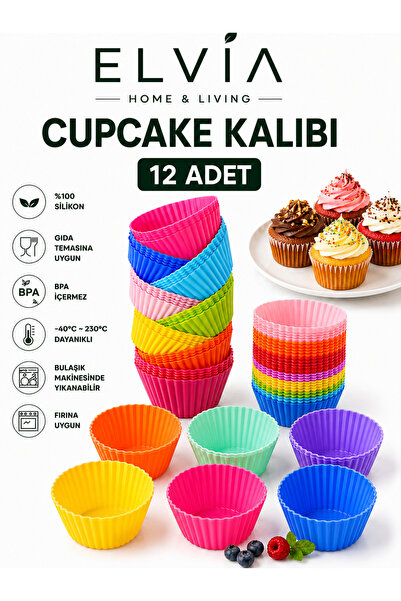 ELVIA SİLİKON Silikon Mini Kek Kalıbı, Cupcake Kalıbı, Tekrar Kullanılabilir,...