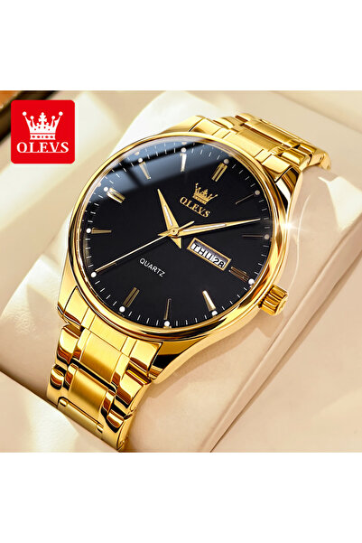 Choice1 ساعة OLEVS 6898 الذهبية السوداء البسيطة للرجال، كوارتز، سوار من الفول...