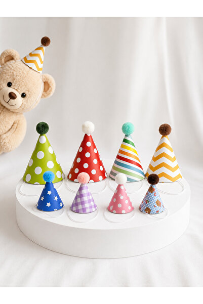 Minia Set od 8 igračkih šešira za rođendan (4 komada 10 cm + 4 komada 7 cm)