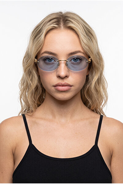 Houseofeyeris Elva Rimless Oval Sunglasses – Blue Lenses, Uv400 Protection, G...