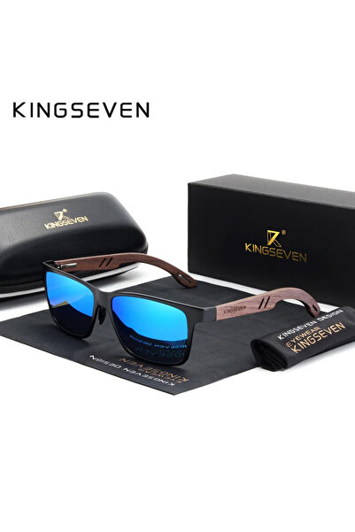 Choice Blue Walnut Wood KINGSEVEN Aluminum Handmade Walnut Wooden Sunglasses ...