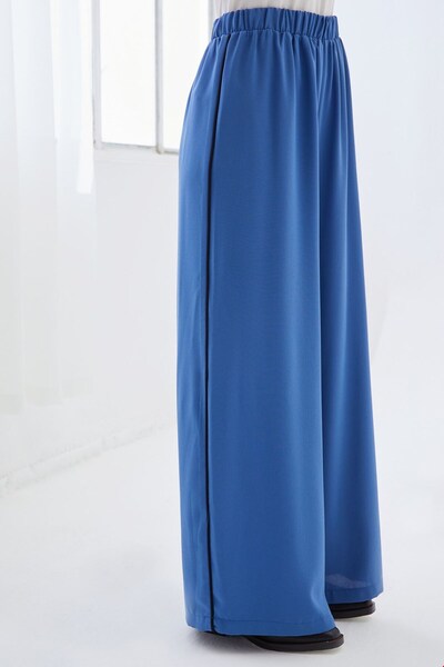 QANU Elastic Waist Crepe Trousers Indigo Loose Fit