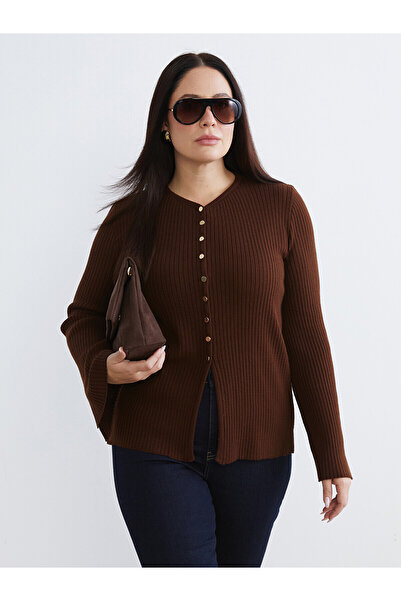 LC Waikiki Soulife Brown Knitwear Plain Women's Cardigan with Nevavm Difference