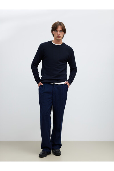 LC Waikiki Lcw Vision Navy Blue Comfortable Fit Velvet Men's Trousers with Ne...