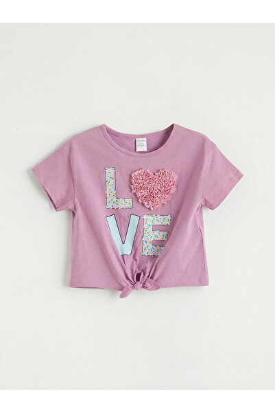LC Waikiki Trendlucky Girls' T-Shirt with Oval Collar and Printed Design
