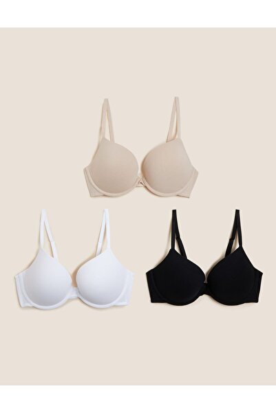 Marks & Spencer 3'lü Pamuklu Push Up T-Shirt Sütyeni