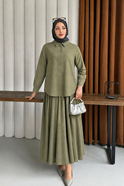 Aden Noor Oversize Fit Düğmeli Gömlek Etek İkili Takım