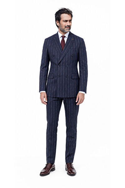 PARLAMENTER Fabio Cassel Kurvaze Takım Elbise Erkek Premium Slim Fit Çizgili ...