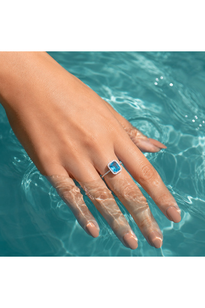 Silveranka 925 Ayar Gümüş Aqua Baget Taşlı Yüzük