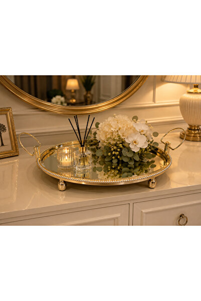 Hinora Oval Metal Glass Garden Mirror Decorative Coffee Table Presentation St...