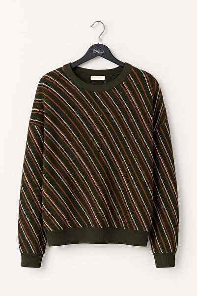 nk kids Nk Sweatshirt مخطط بأكمام طويلة للفتيات من عمر 8 إلى 14 سنة كاكي