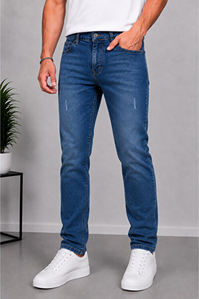DOPPİO'N DENİM Ανδρικό τζιν λέιζερ με μπλε Slim Fit Skinny Leg