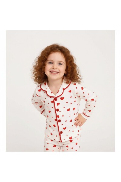 MİLAYS LİFE HOME COLLECTİON Girl's Heart-Patterned Buttoned 100% Cotton Color...