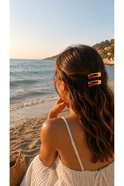 BusradanDesign Cherry Figured Metal Snap Hair Clip Gold Color Red Stone Child...