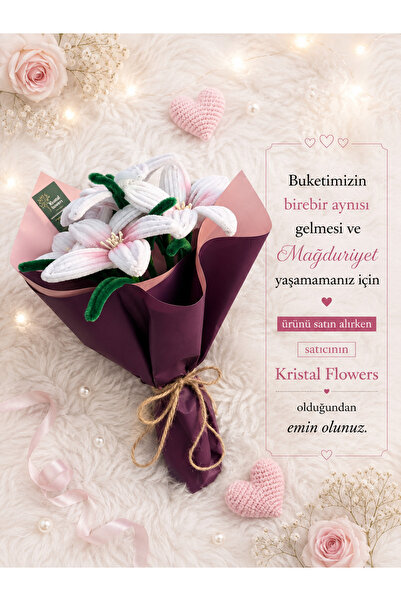 Kristal Flowers Şönilden Beyaz Zambak Buket