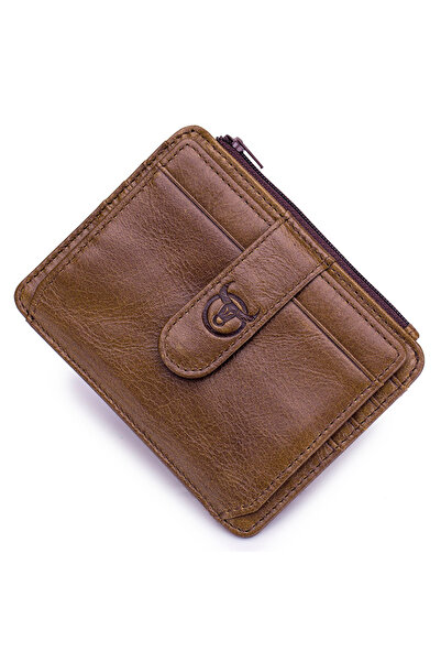 Choice brown BULLCAPTAIN Genuine Leather RFID Blocking Zipper Card Holder Cre...