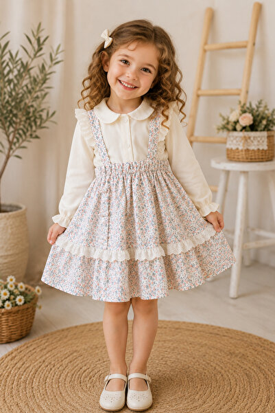 Nisankids Girl's Festive 5-6-7-8 Years Old Scalloped Gardener Dress - Shirt