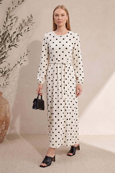 Fulla Moda Fullamodest Polka Dot Tie-Waist Dress