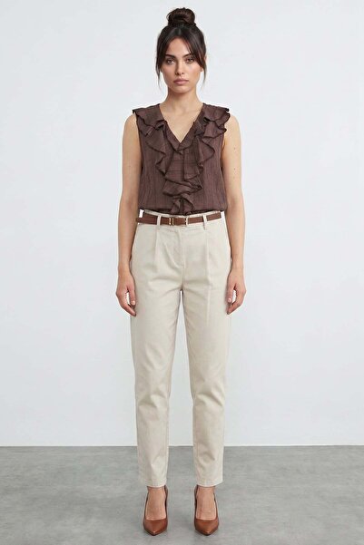 Fulla Moda Kemerli Cepli Gabardin Pantolon